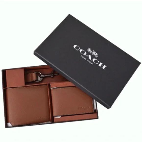 Coach Men's Compact ID Sport Leather 3-in-1 Wallet Gift Set Dark Saddle F64118 - Picture 11 of 13